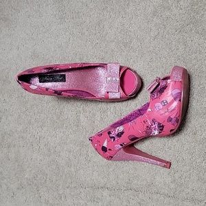 Iron Fist pink size 8 peep-toe pumps with sparkle bow
